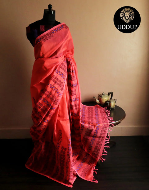 Pure Handloom Bright Pink Silk Cotton Saree