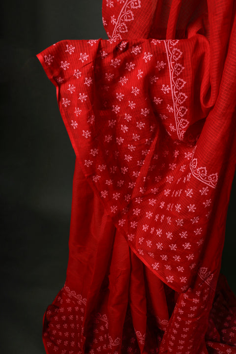 Red Printed Kota Cotton Sarees