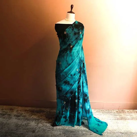 Blue and black Tie and Die saree Georgette saree