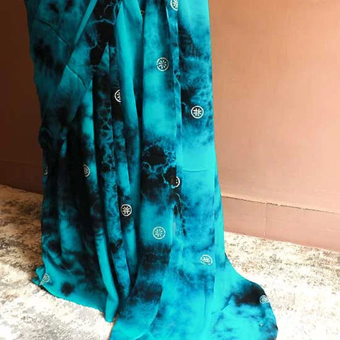 Blue and black Tie and Die saree Georgette saree