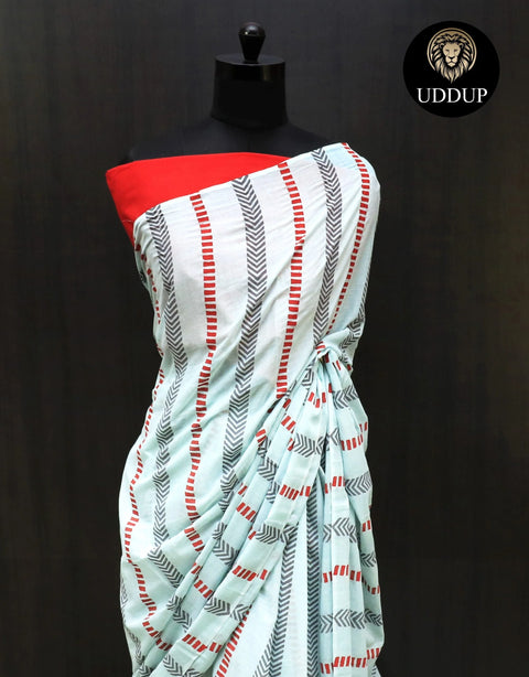 Sky blue Mul Cotton Saree