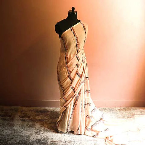 Beige Pastel Shade Designer Mul Cotton saree