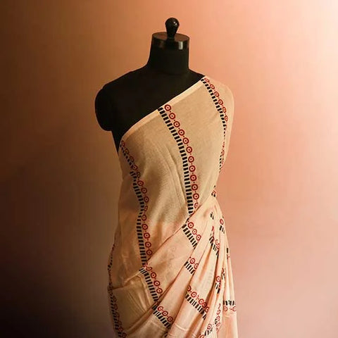 Beige Pastel Shade Designer Mul Cotton saree
