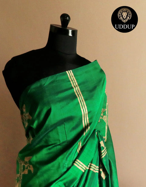 Pure Handloom Parrot Green Silk Cotton Saree
