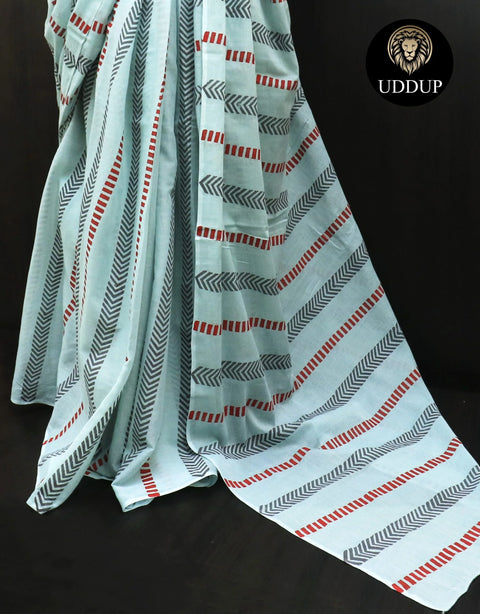 Sky blue Mul Cotton Saree