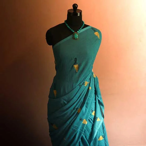 Pastel Blue shade Designer Mul cotton saree