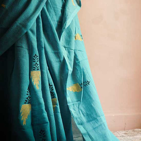 Pastel Blue shade Designer Mul cotton saree