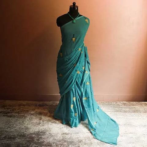 Pastel Blue shade Designer Mul cotton saree