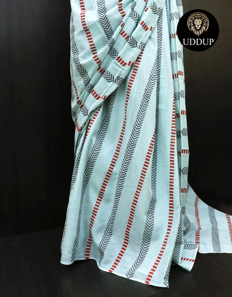 Sky blue Mul Cotton Saree