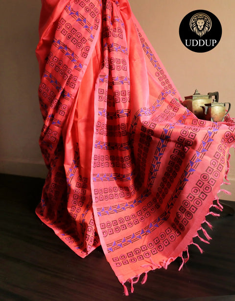Pure Handloom Bright Pink Silk Cotton Saree