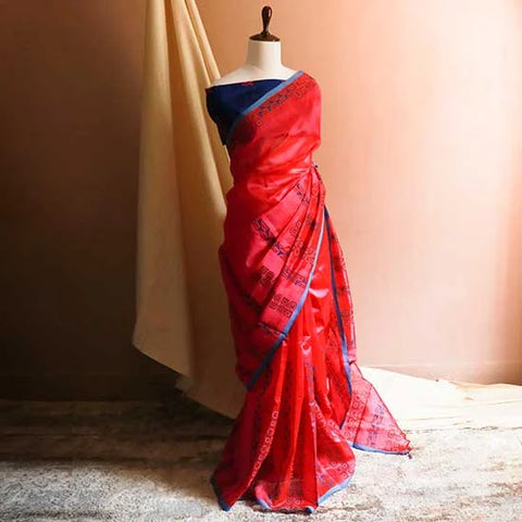 Pure Handloom Rani Pink Silk Cotton Saree