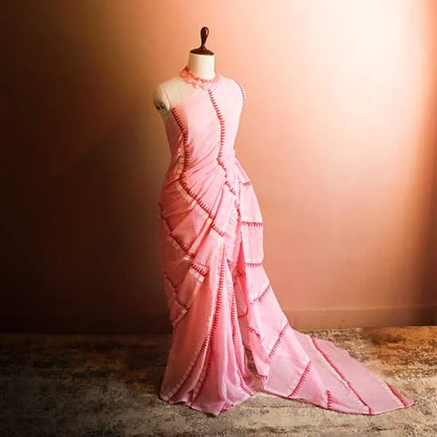 Pink colour Designer Mul Cotton Saree