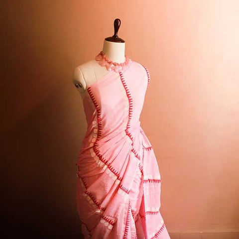 Pink colour Designer Mul Cotton Saree