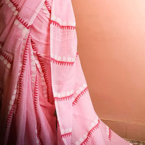 Pink colour Designer Mul Cotton Saree