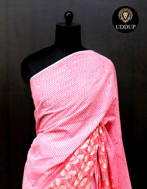 Pink Mul Cotton Saree