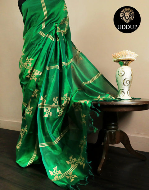 Pure Handloom Parrot Green Silk Cotton Saree