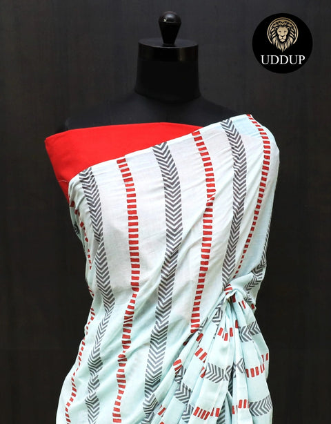 Sky blue Mul Cotton Saree