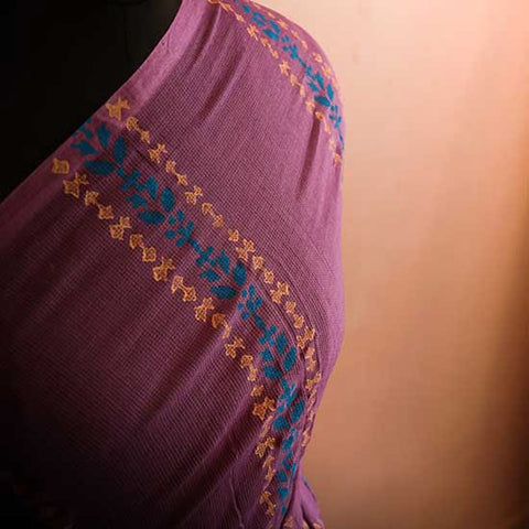 Purple colour designer block printed Mul Cotton saree