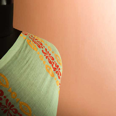 Pure sea green designer mul cotton saree