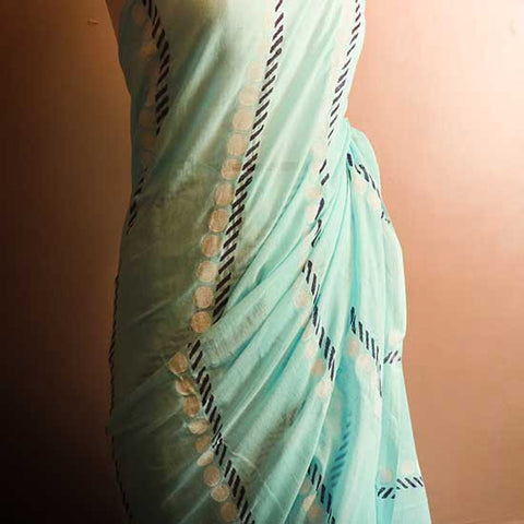 Sky blue Colour Pure Designer Mul cotton saree