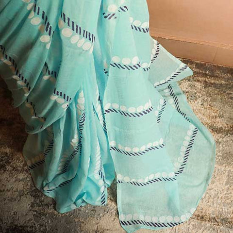 Sky blue Colour Pure Designer Mul cotton saree
