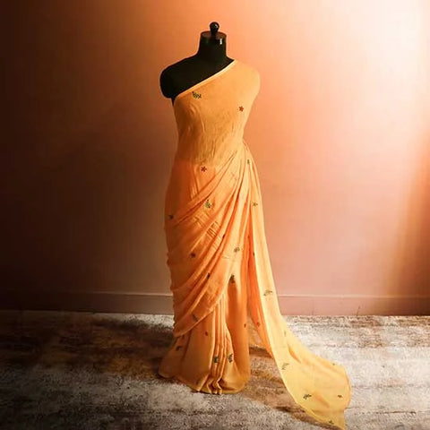 Mustard colour Pure Designer Mul cotton saree