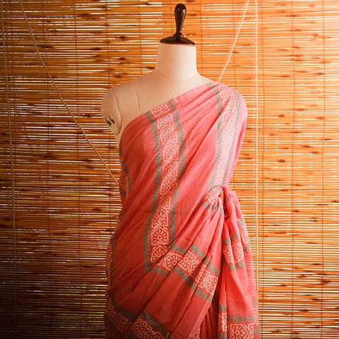 Peach colour designer Mul cotton saree