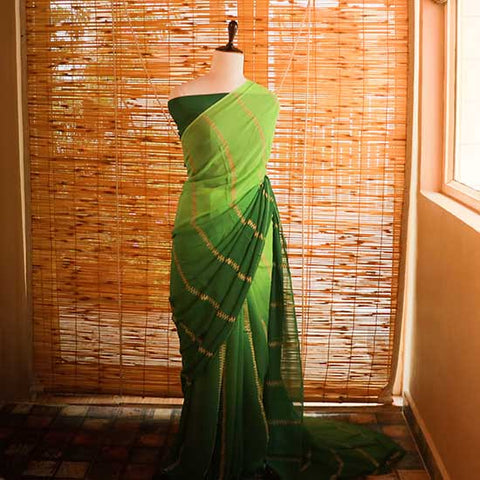 Shaded light green to dark green Georgette saree