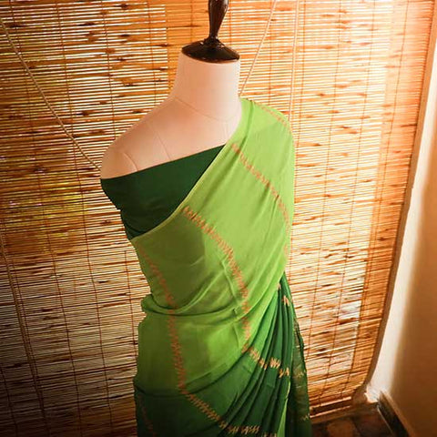 Shaded light green to dark green Georgette saree