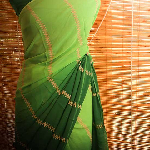 Shaded light green to dark green Georgette saree