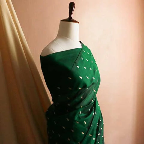 Pure Bottle Green Handloom Silk Cotton Saree