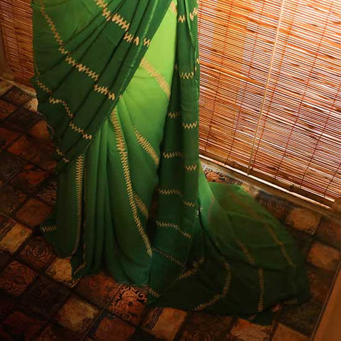 Shaded light green to dark green Georgette saree