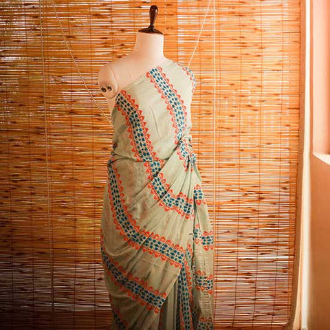 Sky blue colour designer Mul cotton saree