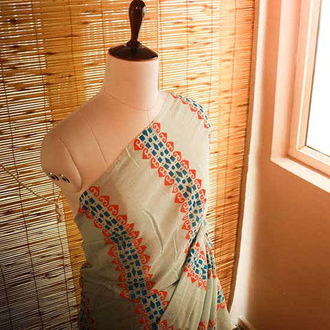 Sky blue colour designer Mul cotton saree