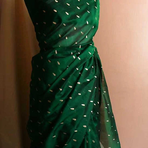 Pure Bottle Green Handloom Silk Cotton Saree