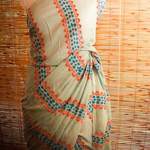 Sky blue colour designer Mul cotton saree