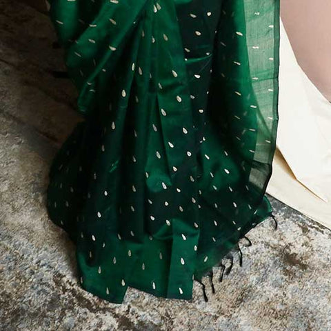 Pure Bottle Green Handloom Silk Cotton Saree