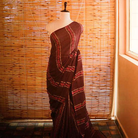 Reddish purple colour designer mul cotton saree
