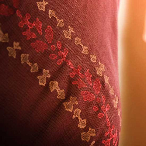 Reddish purple colour designer mul cotton saree
