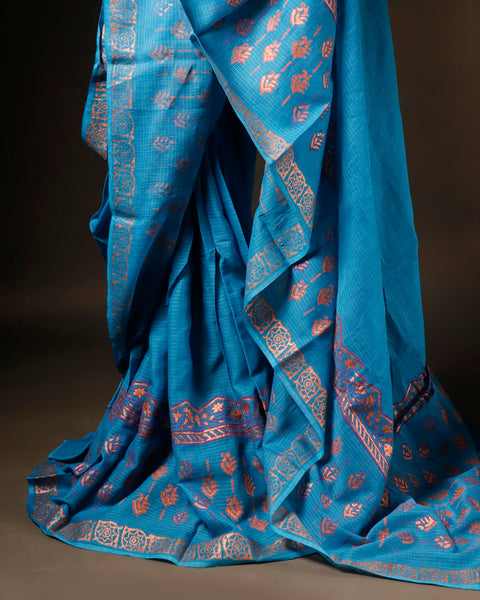 Aqua blue Kota Cotton Saree , Bottom side