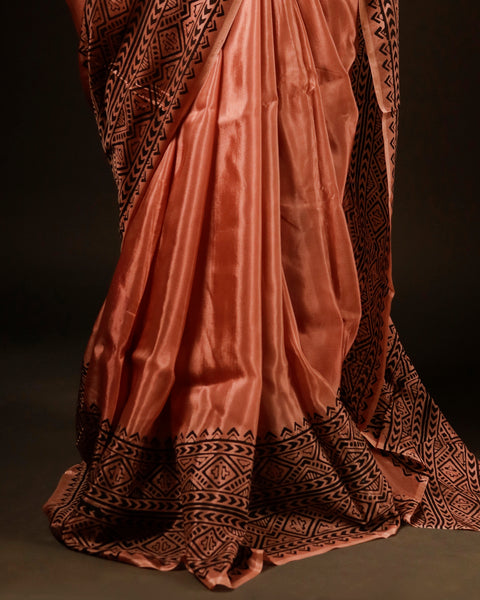 Ethereal Peach Blossom colour Fancy Saree, Bottom side close up