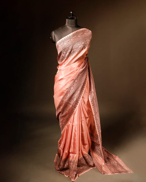 Ethereal Peach Blossom colour Fancy Saree, Full size 2