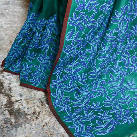 Pure Hand-loom Forest Green Silk Cotton saree