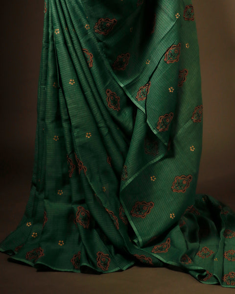 Light Green Kota Cotton Saree, bottom side close up