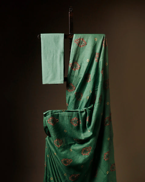 Light Green Kota Cotton Saree, Close up