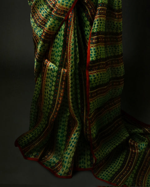 Premium Green Organza Saree with Traditional Pattern and Red Border Stylish Ethnic Wear