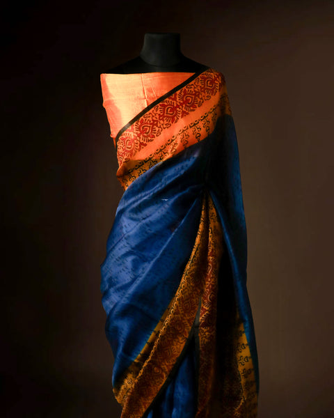 Designer Dual Tone Organza Saree Blue and Peach Traditional Pattern Saree