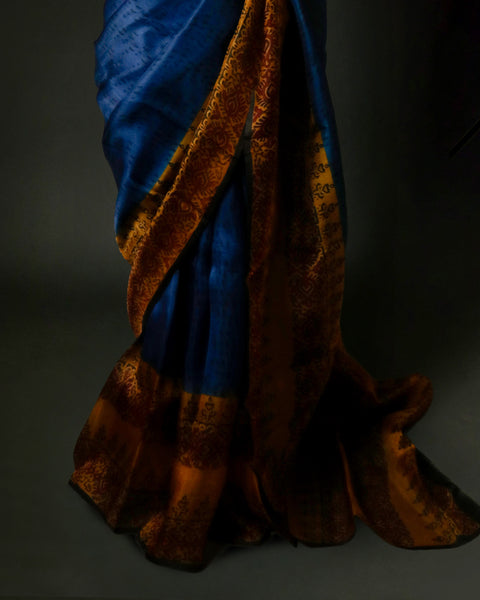 Designer Dual Tone Organza Saree Blue and Peach Traditional Pattern Saree