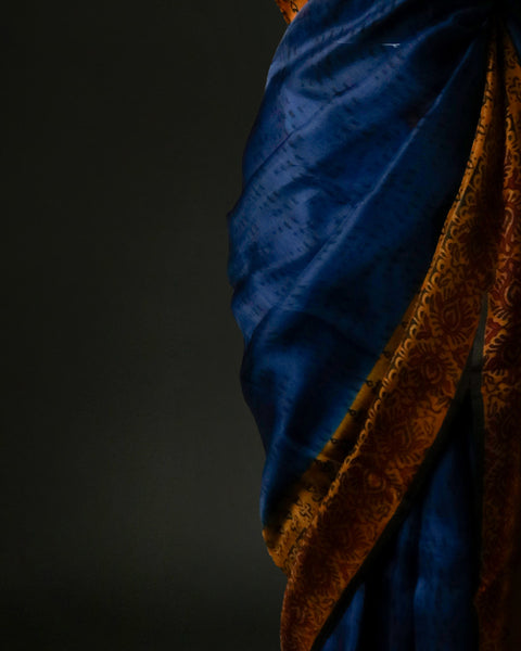 Designer Dual Tone Organza Saree Blue and Peach Traditional Pattern Saree