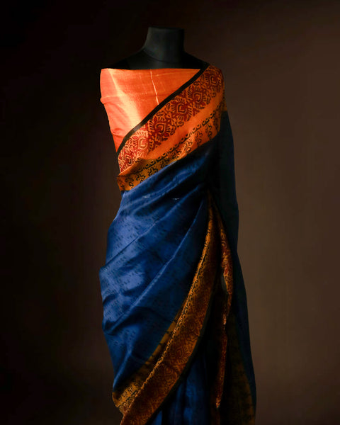 Designer Dual Tone Organza Saree Blue and Peach Traditional Pattern Saree